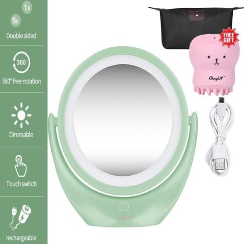 CkeyiN 5X Double Sidedvanity Mirror Rechargeable Led Light Makeup Mirror Touch Screen Portable Dressing Table Cosmetic Mirrors