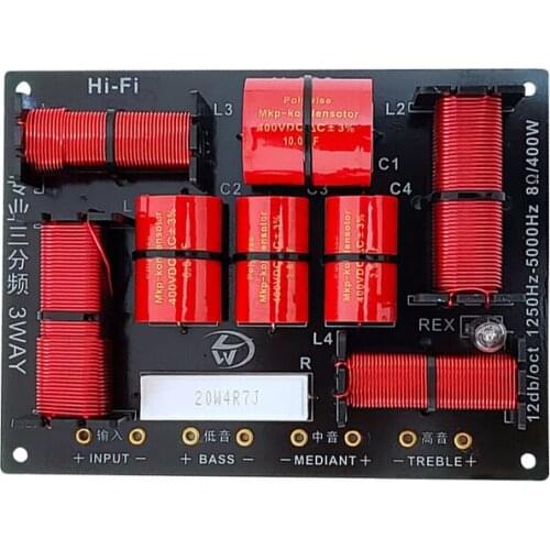 3 Way Speaker Crossover 400W Treble Midrange Bass 1250H/5000HZ HIFI Frequency Divider 12dB /oct 6dB /oct