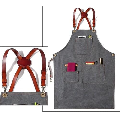 Cotton canvas apron, barber coffee shop, milk tea shop work apron customized LOGO