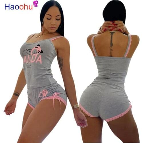 HAOOHU 2021 Spring Letter Print Sleeveless 2 Piece Set Women Pullover vest and Shorts Tracksuit outfits