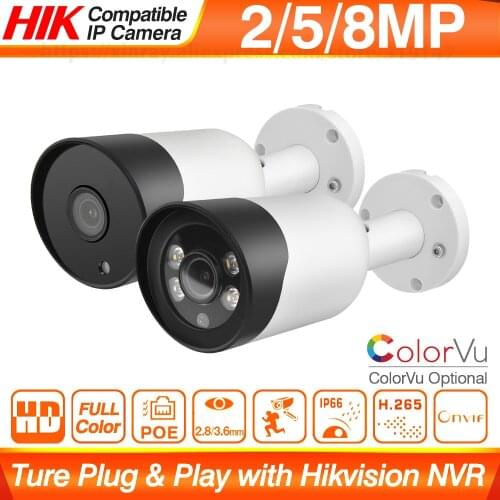 Hikvision Compatible ColorVu 8MP Bullet POE IP Camera Bullet Home Security CCTV Camera Ultra 5MP HD H.265 Plug&play Security IPC