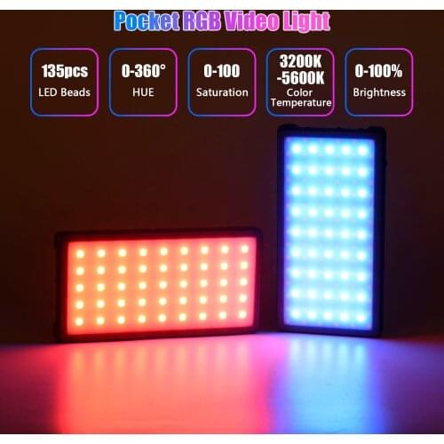 YN135 Pocket RGB LED Video Light 3200K-5600K Photography Lamp CRI95+ with OLED Screen Cold Shoe Adapter for Vlog Live Streaming