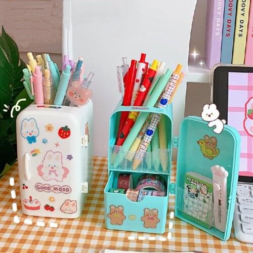 Kawaii Pen Holders Refrigerator Shape Desk Organizer Makeup Brush Storage Fashion Sweet Multifunctional Pencil Case Stationery