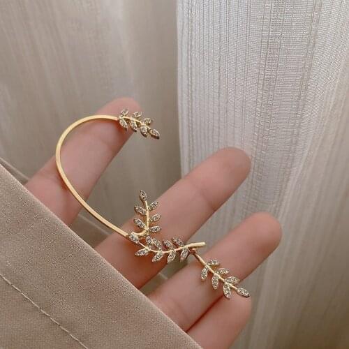 Timlee E067 Simple Popular Leaf Geometry Rhinestone Alloy Clip Ear Cuff Delicate Jewelry Wholesale