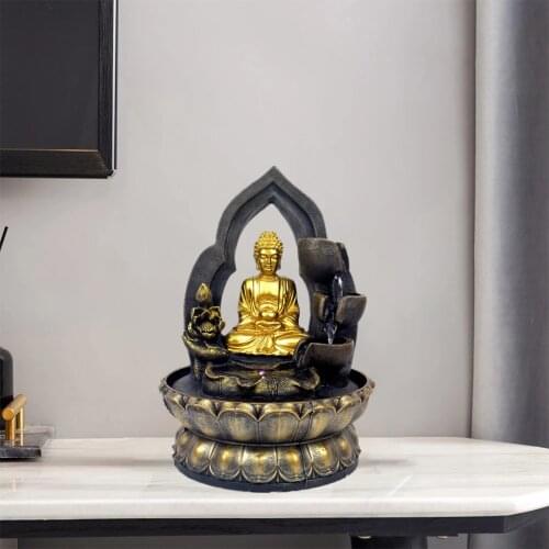 Indoor Water Fountains Waterfall Resin Statue Buddha Feng Shui Ornaments Living Room Home Office Decor Waterscape Crafts EU Plug