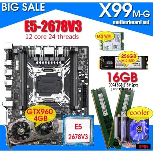 X99 motherboard combo with Xeon E5 2678 V3 LGA2011-3 CPU 2pcs X 8GB = 32GB DDR4 memory GTX960 4GB GPU NVME 256GB M.2 WIFI card