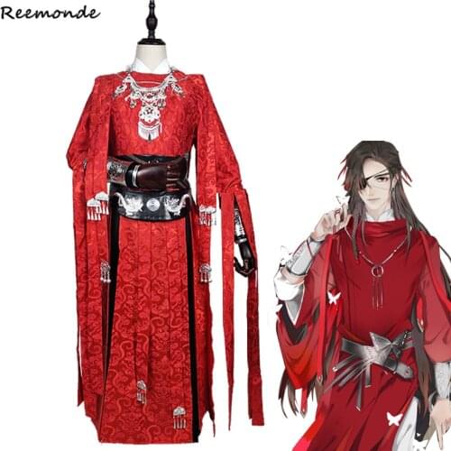 Anime Tian Guan Ci Fu Cosplay Costume Hua Cheng Cos Red King Antiquity Han Fu Kimono Full Set Synthetic Wigs Shoes Cos Clothing