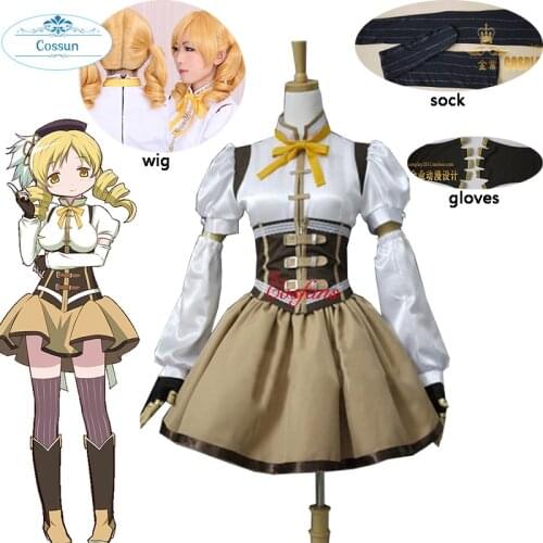 Tomoe Mami cosplay Puella Magi Madoka Magica Tomoe Mami cosplay costume dress uniform Carnival Anime party outfits cos and wig
