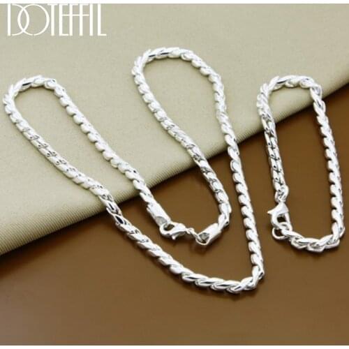 DOTEFFIL 925 Sterling Silver Twist Around Chain Necklace Bracelet Jewelry Sets For Women Wedding Engagement Party Gift