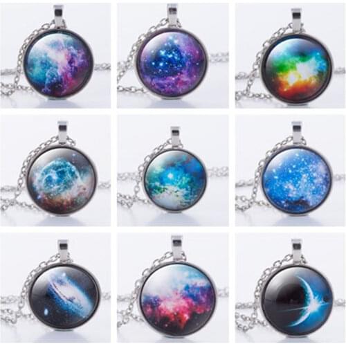 Hot Sale Choker Necklace Galaxy Universe Pendant Necklace Jewelry Chain Glass Cabochon Maxi Jewelry for Women Anime