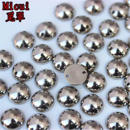 Micui 100PCS 8mm Round Acrylic Rhinestones Sew On Crystals Stone Sewing Flatback Appliques for Crafts Clothes MC734