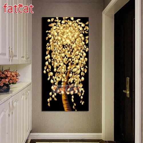 FATCAT Golden Leaves and Money Tree Large Diy Diamond Painting Full square round drill 5d Diamond Embroidery Kit Mosaic AE2556