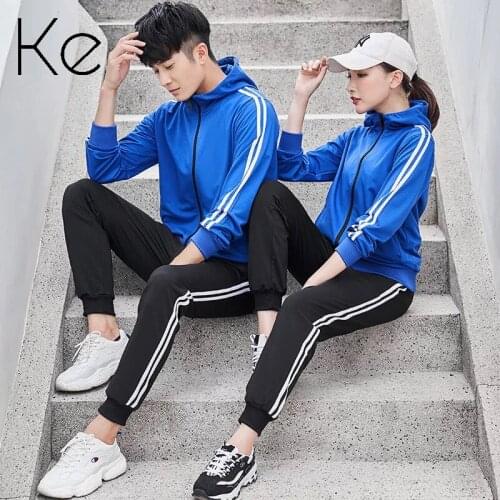 KE New 2021 Sports suit male autumn casual wear couple wear two-piece spring female sportswear hooded tracksuit men