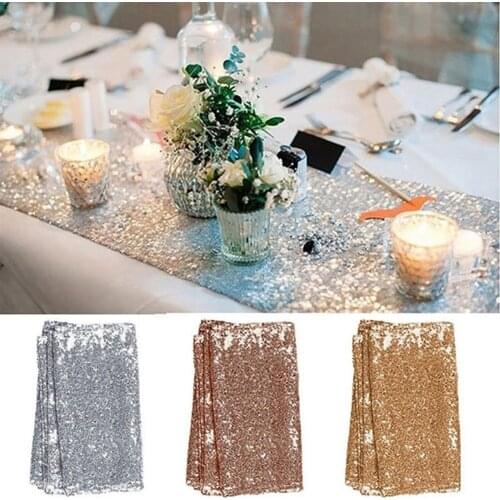 Solid Color Table-runner with Shiny Sequins Rectangular Shaped Decorative Table Cloth for Weddings/ Banquets