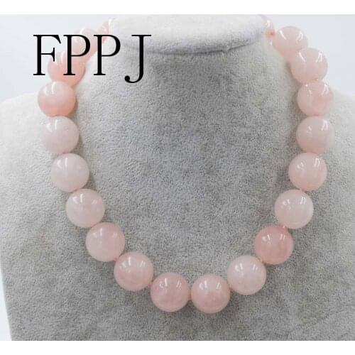 Pink quartz round 14-18mm necklace 18inch wholesale beads nature FPPJ woman 2017