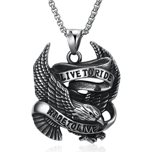 Punk Biker Titanium Stainless Steel Animal Eagle Hawk Wing Pendants Necklace for Men Jewelry