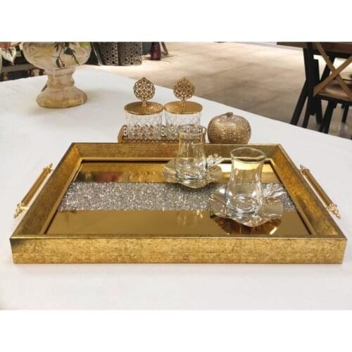 Vıntage Gold Gemstone Tray 44X31 Cm