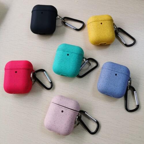 Hot Eco-friendly Wheat Straw Earphone Cases with Clip for Airpods 1/2 New Biodegradable Material TPU Soft Covers for Airpods