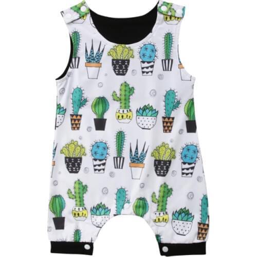 Casual Newborn Baby Boy Girl Cactus Floral Sleeveless Romper Jumpsuit Clothes Outfit Size 0-24M