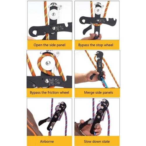 Professional Rock Climbing Descender Equipment for 8-13mm Rope Self-braking Stop