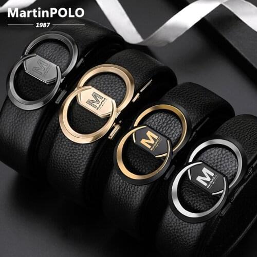 MARTINPOLO Brand Fashion Mens Automatic Buckle Black Genuine Leather Trouser belt High Quality Male Luxury Leather Strap MP4801
