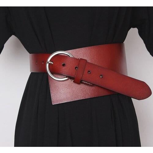 Luxury Cow Leather Women Belt Waist Bands Solid Split Leather Autumn Coat Dress Belt Wide Cummerbund Female Buckle Corset Strap