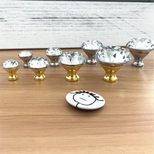 LCH Super Shining 25mm 30mm 40mm 50mm CLEAR DIAMOND CRYSTAL KNOBS FURNITURE HANDLE CRYSTAL HANDLE CABINET KNOB Silver Gold Base