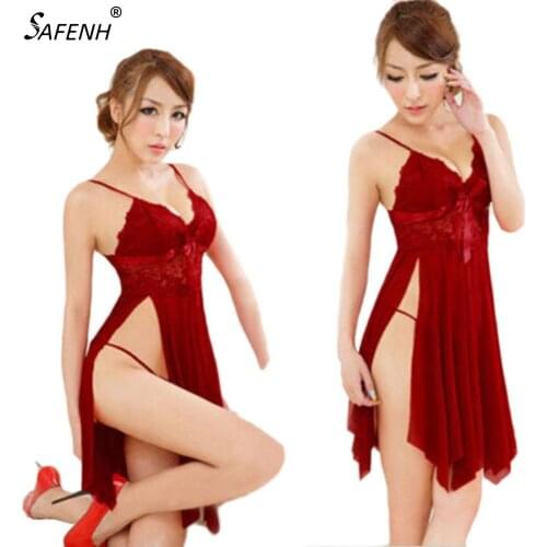 Sexy Lace Perspective gauze Lingerie Pajamas Women Transparent Sleepwear Underwear Night Dress G-string Lady