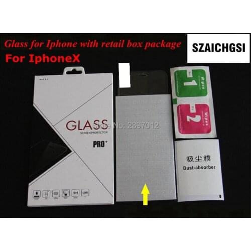 SZAICHGSI wholesale 500pcs/lot 9H 0.26mm tempered glass screen protector for apple iphoneX with retail box package