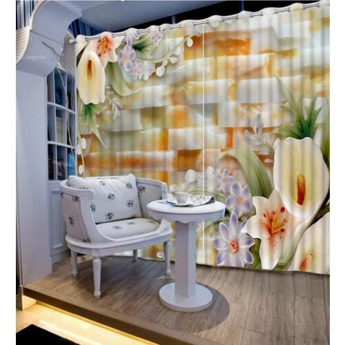 Custom curtains 3d curtains fashion home decor Jade carved brick flowers modern living room curtains