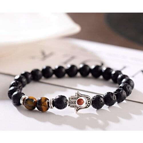 2020 Womens Retro Tibetan Black Lava Stone Beads Silver Color Hand Alloy Bracelet Men Vintage Buddhist Meditation Jewelry
