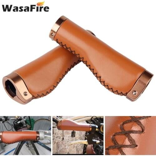 1 Pair Retro PU Leather Bicycle Handle Cover Lockable Non-Slip Bike Grips Vintage Road MTB Cycling Handlebar Grips