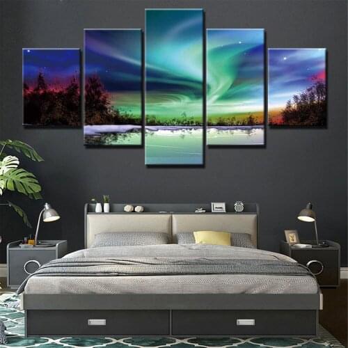 Canvas Hd Printed Home Landscape Decoration Painting Modern Poster Wall Art Aurora Picture For Living Room Modular Framed 5 Set