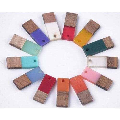 50pcs Resin & Wood Pendants Charms Mixed Color Rectangle Round for Jewelry Making DIY Bracelet Necklace EarringSupplies