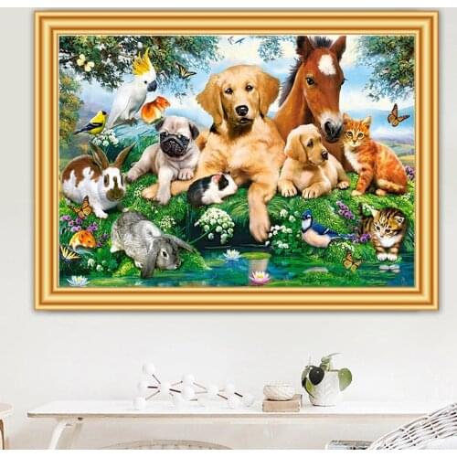 5D DIY Diamond Painting Animals Horse Dog Cat Cross Stitch Kit Full Drill Embroidery Mosaic Art Picture of Rhinestones Decor
