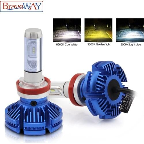 BraveWay H11 9005/HB3 9006/HB4 H7 LED H4 Car Light Headlight Bulb 12000Lm 6500K White 3000K Yellow H9 H8 Auto Front Foglamp
