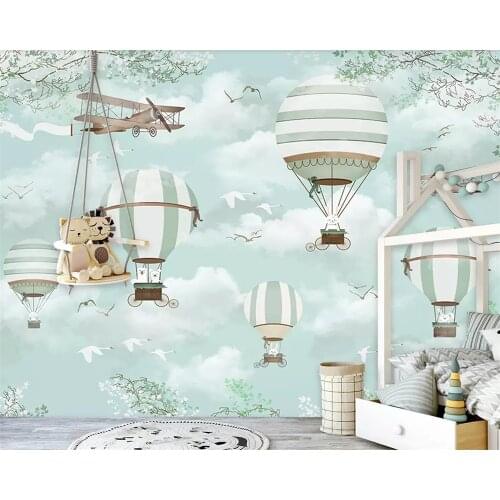 Beibehang Large Custom Wallpaper Mural Cartoon hot air balloon aircraft Blue sky Hand Painted Cartoon Kids 3d wallpaper