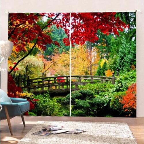 Jungle Decor Curtains Fresh Tropical Thailand Forest with Wooden Bridge Foliage Meditation Calm Landscape Living Room Bedroom