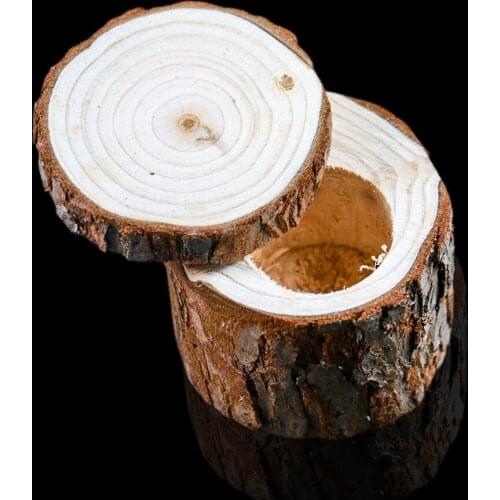 Wood Wedding Ring Box Round Jewelry Box Engagement Box Rustic Wooden Crafts Ornaments Ring Holder Valentines Gift Wedding Decor