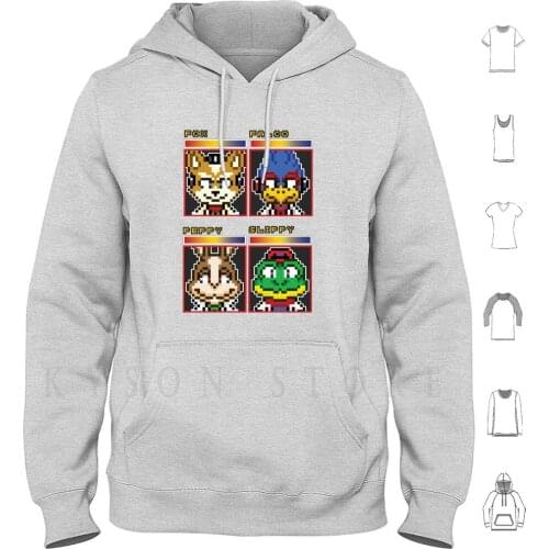 Star Fox Comm Faces-Pixel Art Hoodies Long Sleeve Star Fox Logo Retro Nintendo N64 Starfox Snes