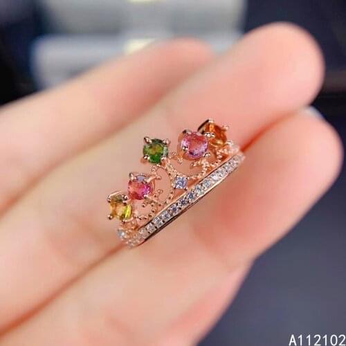 KJJEAXCMY fine jewelry 925 sterling silver inlaid natural Tourmaline Trendy girl classic Chinese style crown jewel ring support
