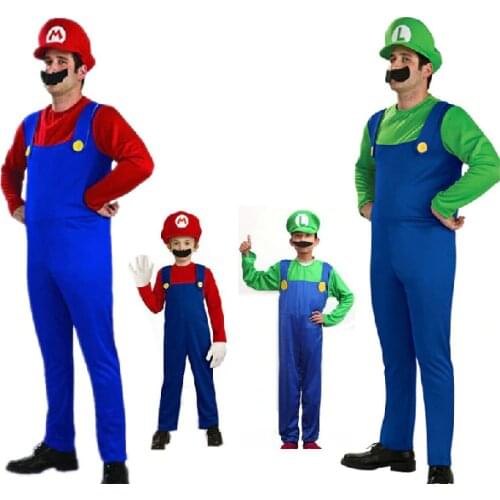 Funy Cosplay Costume Super Mario Luigi Brothers Fancy Dress Up Party Costume Cute Costume Adult Children Kid Free Shipping