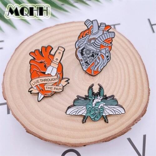 Creative Fun Heart Enamel Pins Body Organ Letter Dagger Insect Brooch Alloy Badge Punk Accessories Woman Jewelry Gift For Friend