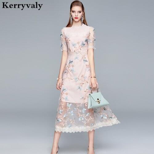 Summer Fashion Butterfly Embroidery Elegant Women Dress Vestidos Verano 2021 Mujer Robe Vintage Runway Midi Party Dress K9901