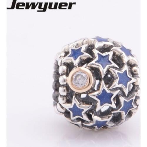 Pave Small Star Charms Night Sky Blue Enamel charm with 14K fit 925 sterling silver fine jewelry bead charm bracelets diy GD040