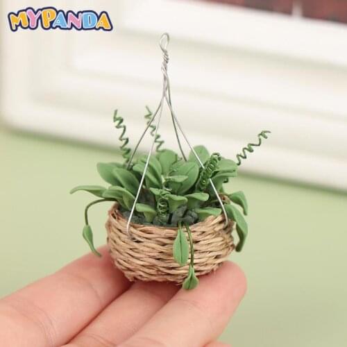 Miniature Gardening For 1:12 Dolls Or Doll House Miniature Hanging Potted Plant Pots Fairy Garden Flower Clusters Basket