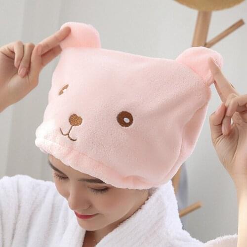 Cartoon Bear Thick Coral Fleece Dry Hair Cap Microfiber Super Absorbent Quick Dry Bath Cap Wrapped Towel Bathroom Accessories