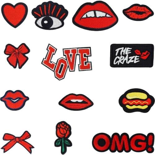 Kiss Lips Girl Lady Red Iron On Patches Sewing Embroidered Applique for Jacket Clothes Stickers Badge DIY Apparel Accessories