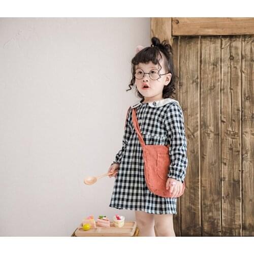 2019 Infant Dress Spring Autumn Korean Casual Plaid Long Sleeve Kids Dresses For Girls Lapel Fashion Toddler Baby Clothing