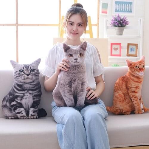 50CM 3D Simulation Cat Shaped Pillow Washable Cotton Plush Stuffed Animal Shaped Cartoon Cute Pillow Cushion For Kids Adults